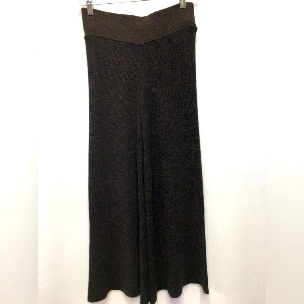 Zara Knit Italian Yarn Wide Leg Pants Medium Brown Alpaca Wool Stretch Minimal
